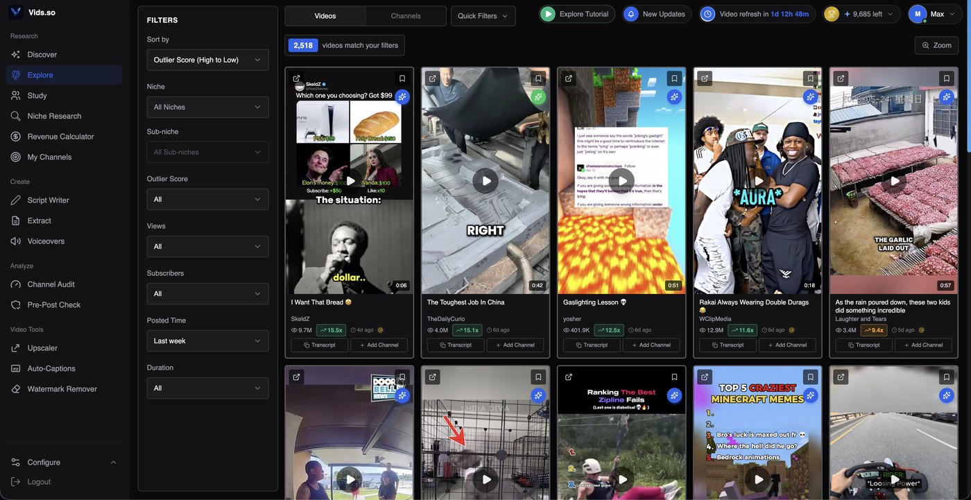 Vids.so: the app dashboard