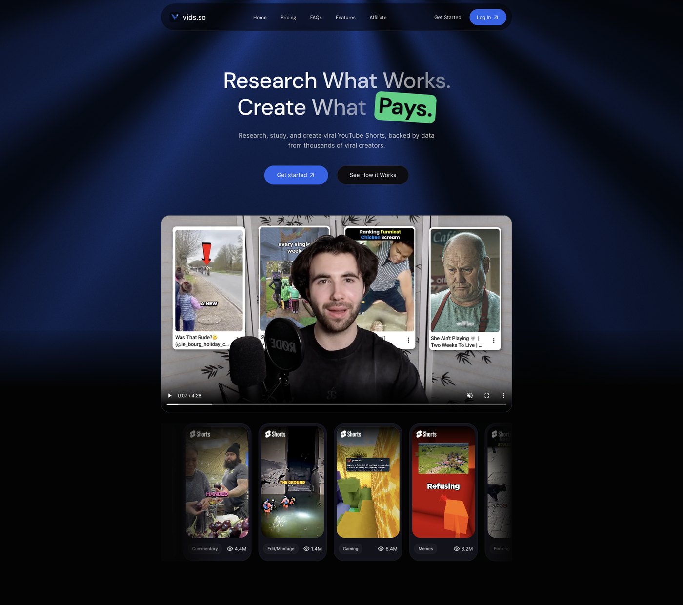 Vids.so: the product landing page