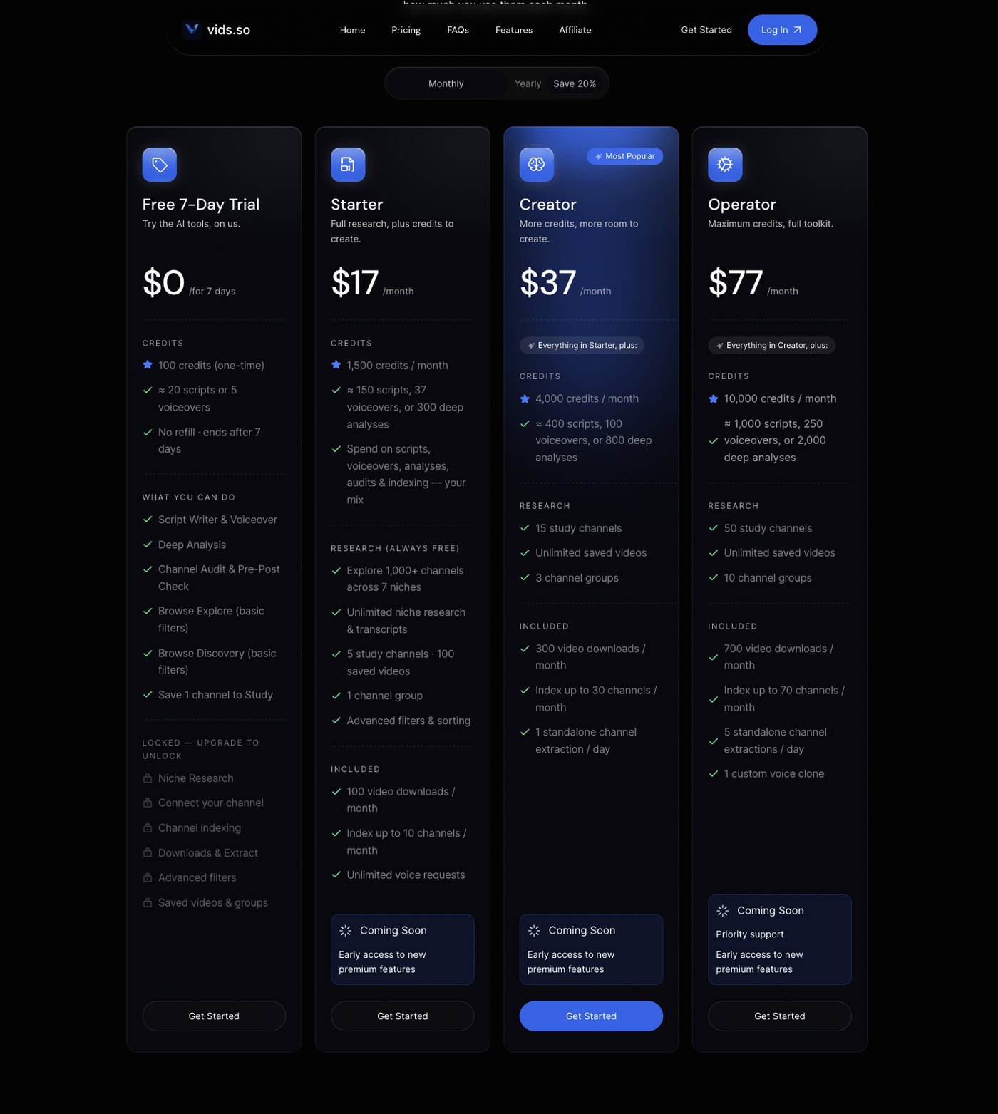 Vids.so: pricing tiers