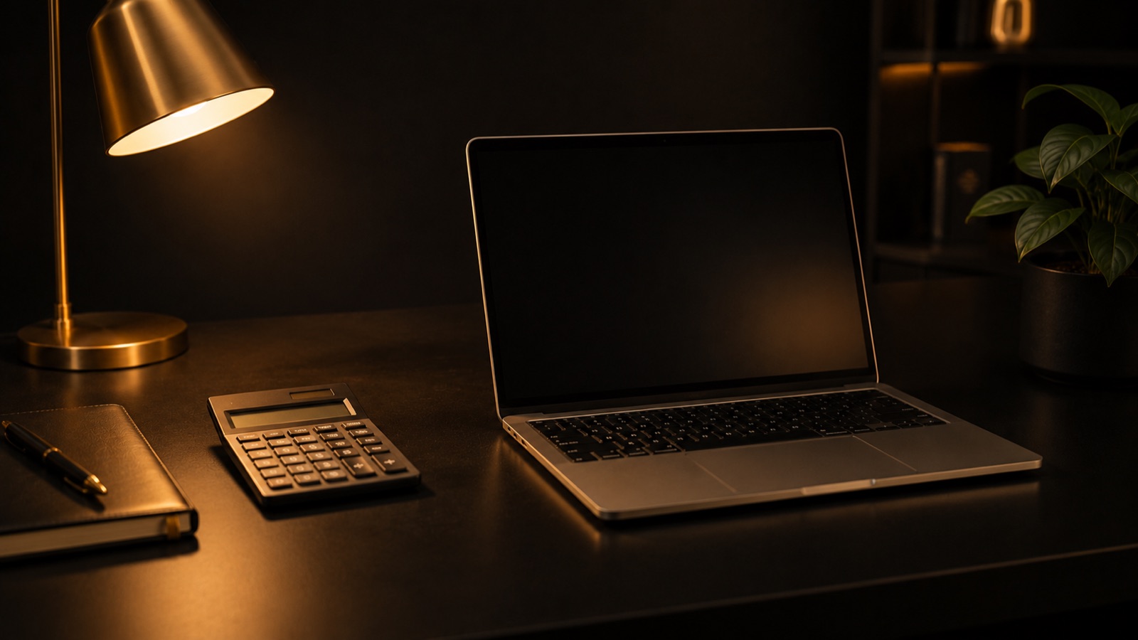 A laptop showing a rising leads chart beside a calculator on a calm warm desk