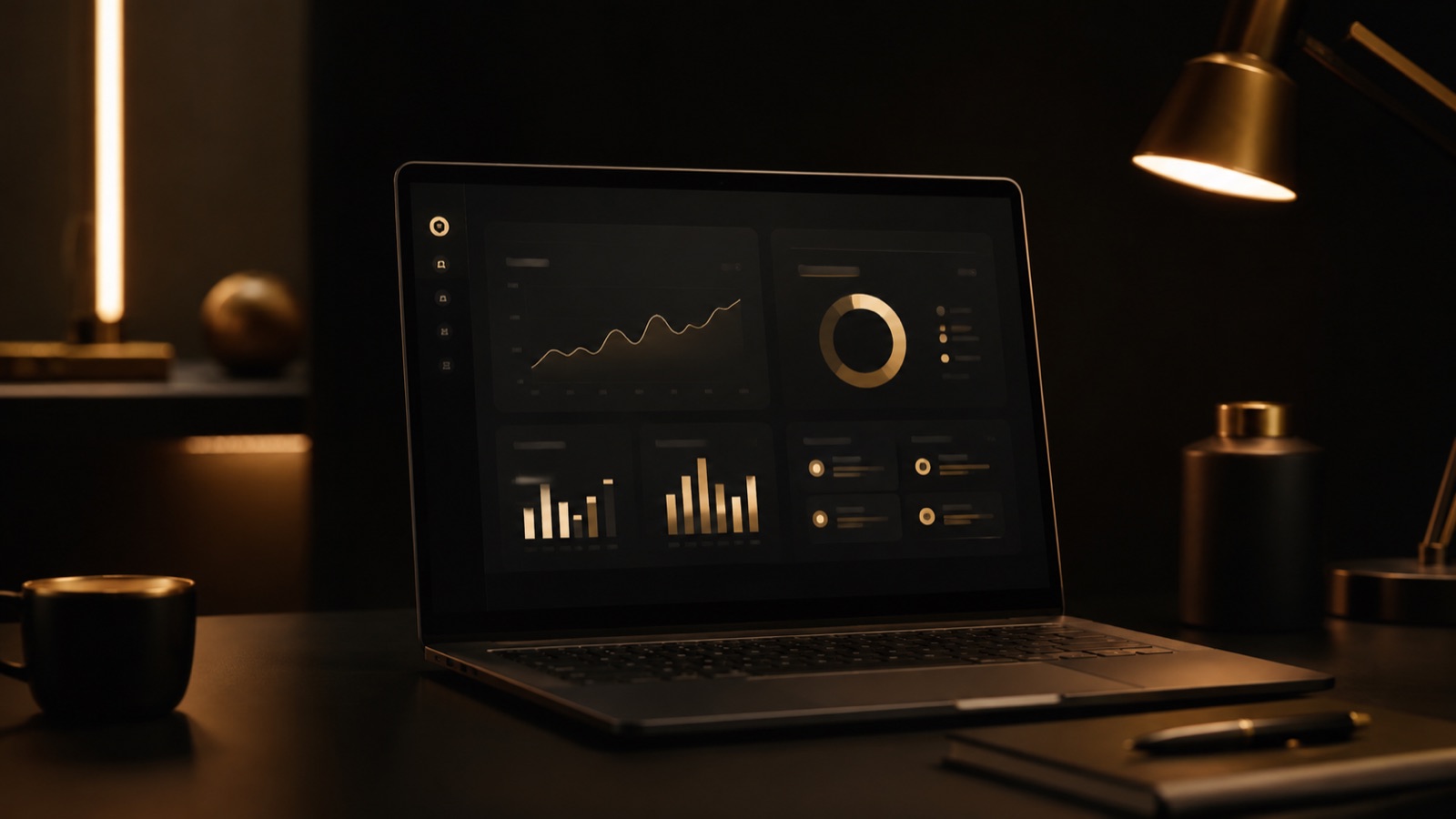 A dashboard on a laptop showing leads sorted into columns by status on a warm wooden desk