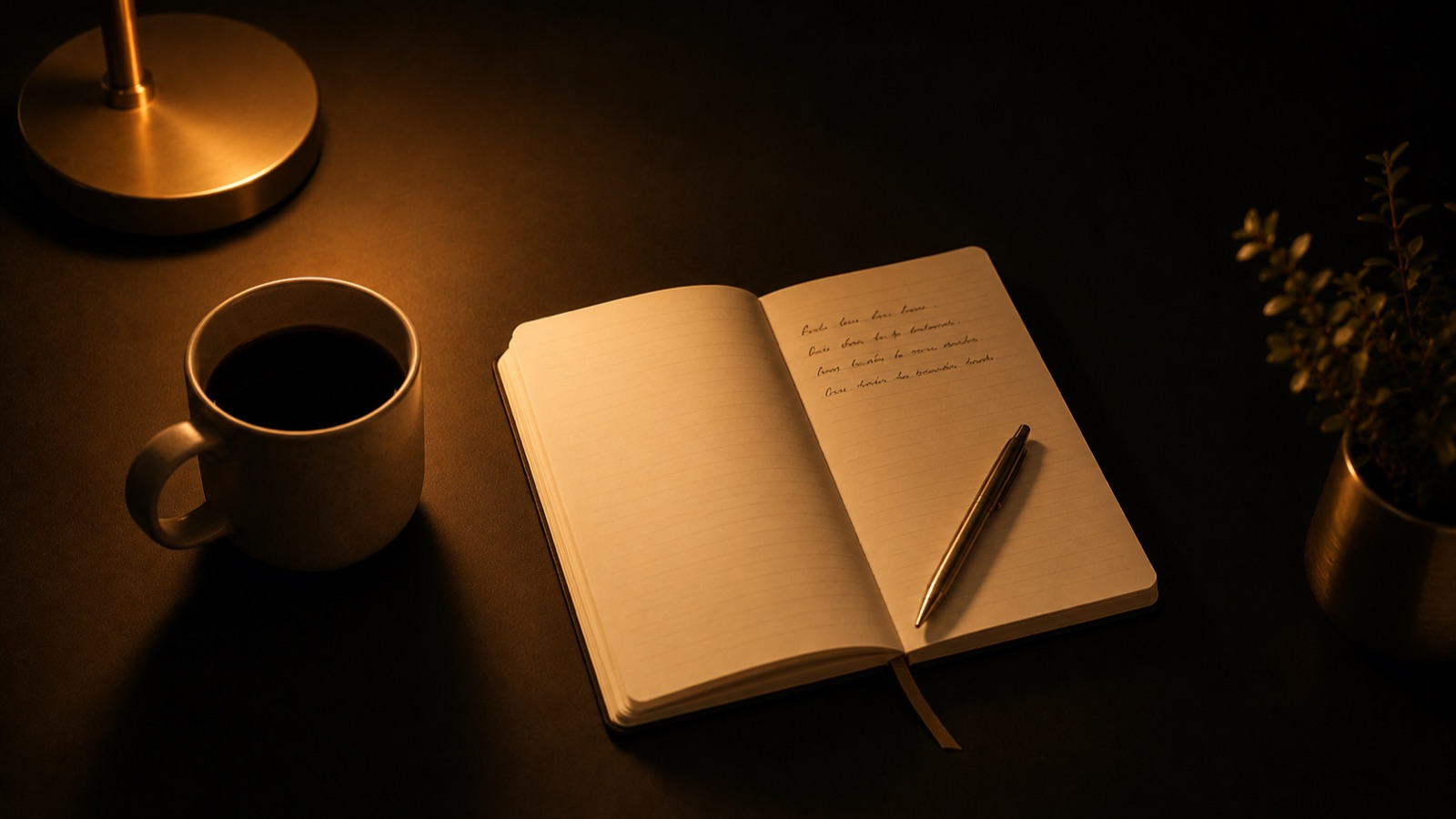 A laptop and phone side by side on a warm desk, AI draft on screen and a marked-up script beside it