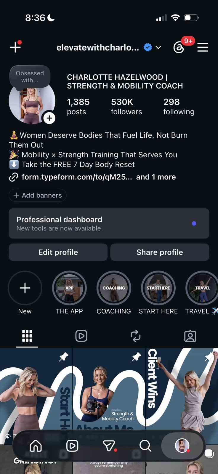 The client Instagram profile